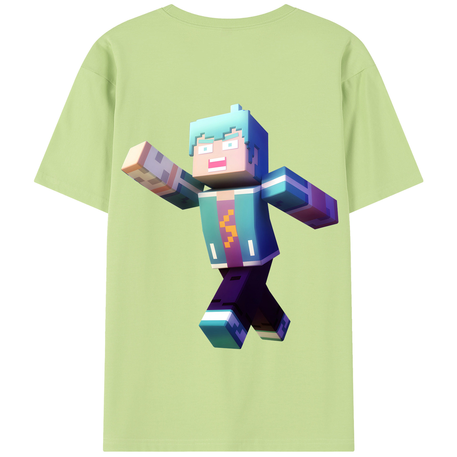 （画像用） マインクラフト ブロックの世界 Minecraft MC Block world 綿100％半袖Tシャツ（背面プリント）